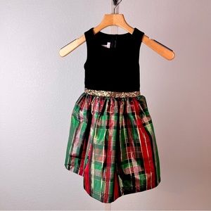 Vintage black metallic plaid Christmas sleeveless velour dress toddler size 5